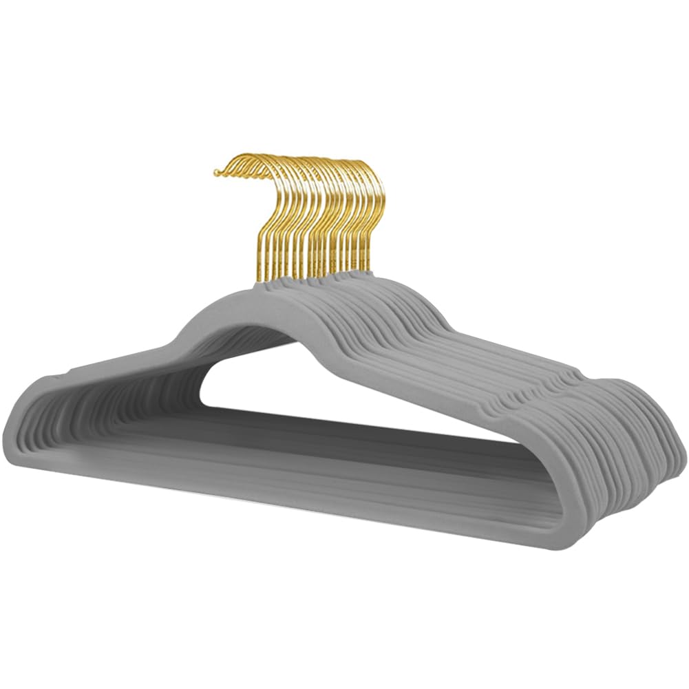 Stormix 22 Pack Velvet Hangers, 17.3 x 8.9 Inches Clothes Hangers, Non Slip Dresses Hangers with Shoulder Notches for Adult Gray